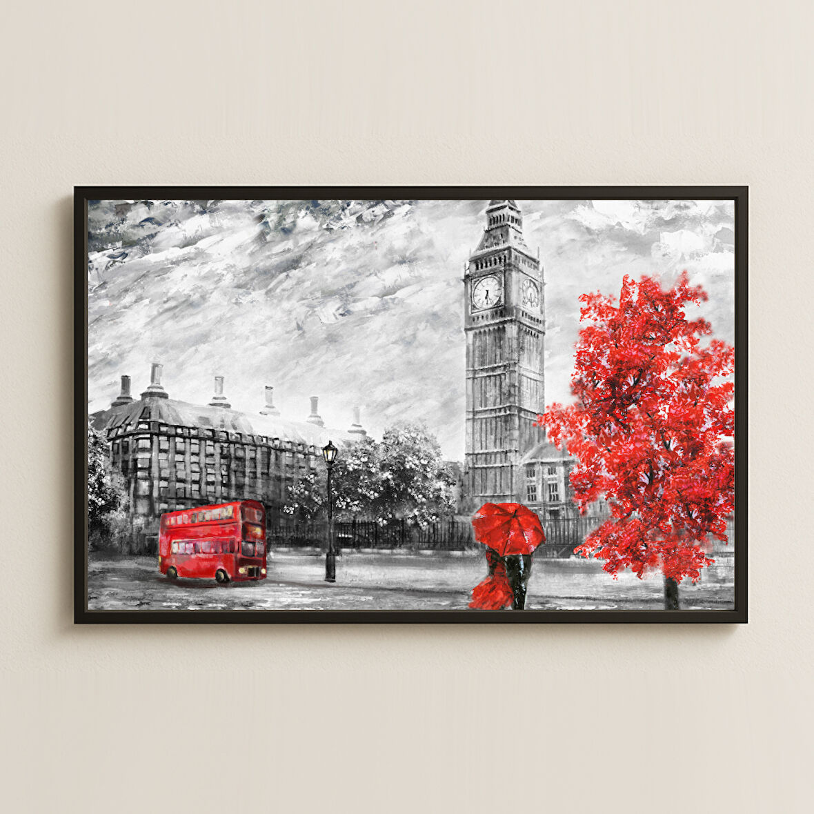 Big Ben ve Kırmızı Şemsiye Detaylı Londra Temalı Pleksi Tablo