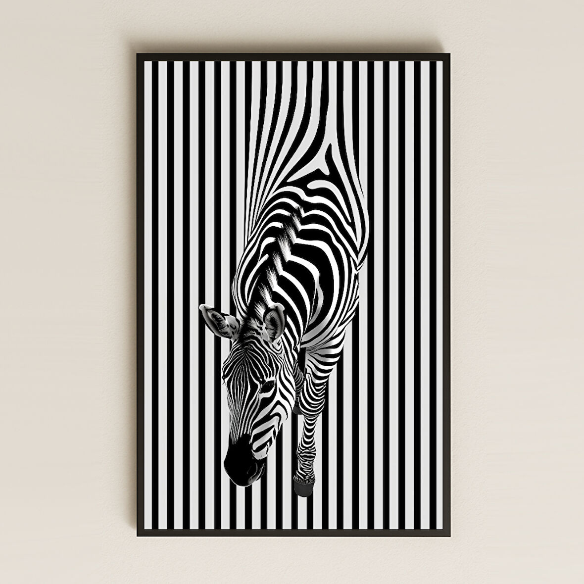 Optik Çizgili Zemin Üzerinde Zebra Dijital Sanat Pleksi Tablo