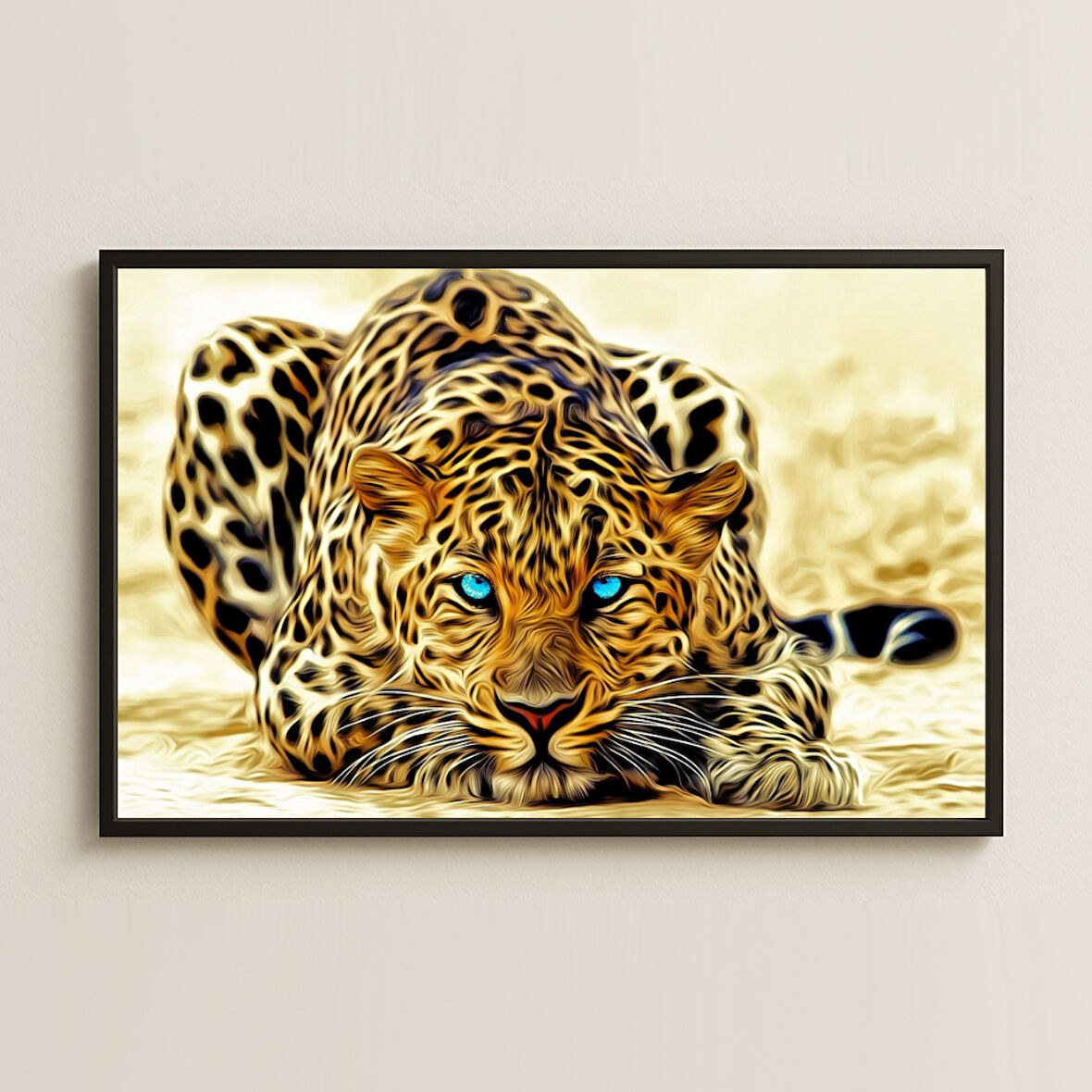 Buz Mavisi Gözlü Leopar Dijital Sanat Pleksi Tablo