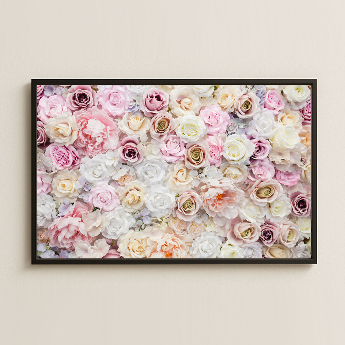 Pembe Beyaz Gül ve Şakayık Çiçek Desenli Dijital Fotoğraf Pleksi Tablo