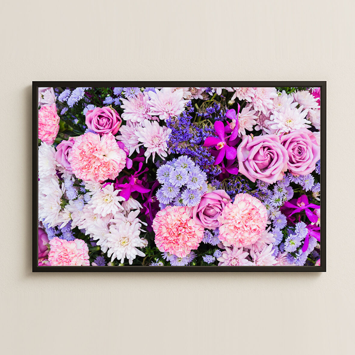 Pembe ve Mor Tonlarda Çiçek Kolajı Dijital Fotoğraf Pleksi Tablo