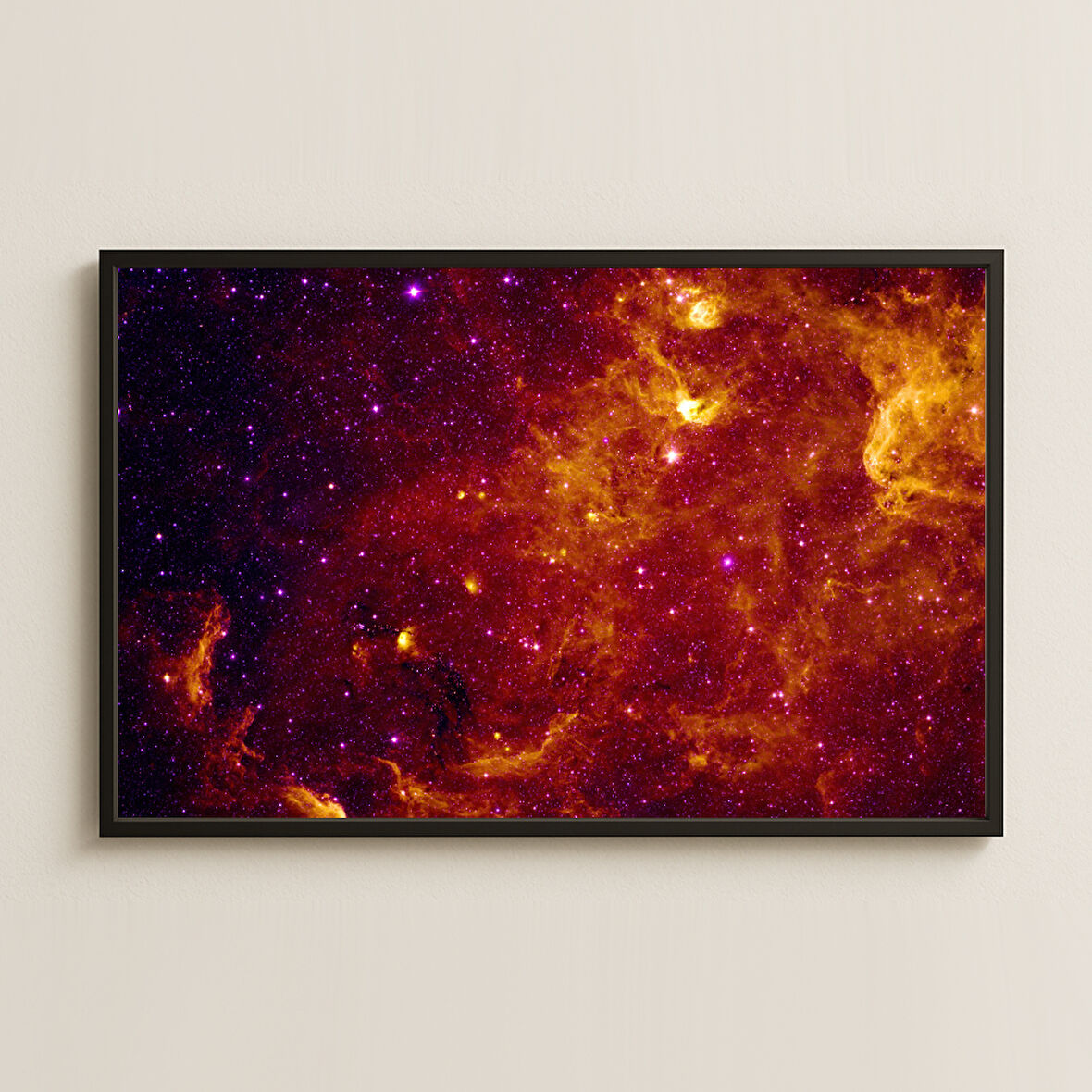 Altın Kızıl Nebula ve Yıldız Tozu Dijital Uzay Manzarası Pleksi Tablo