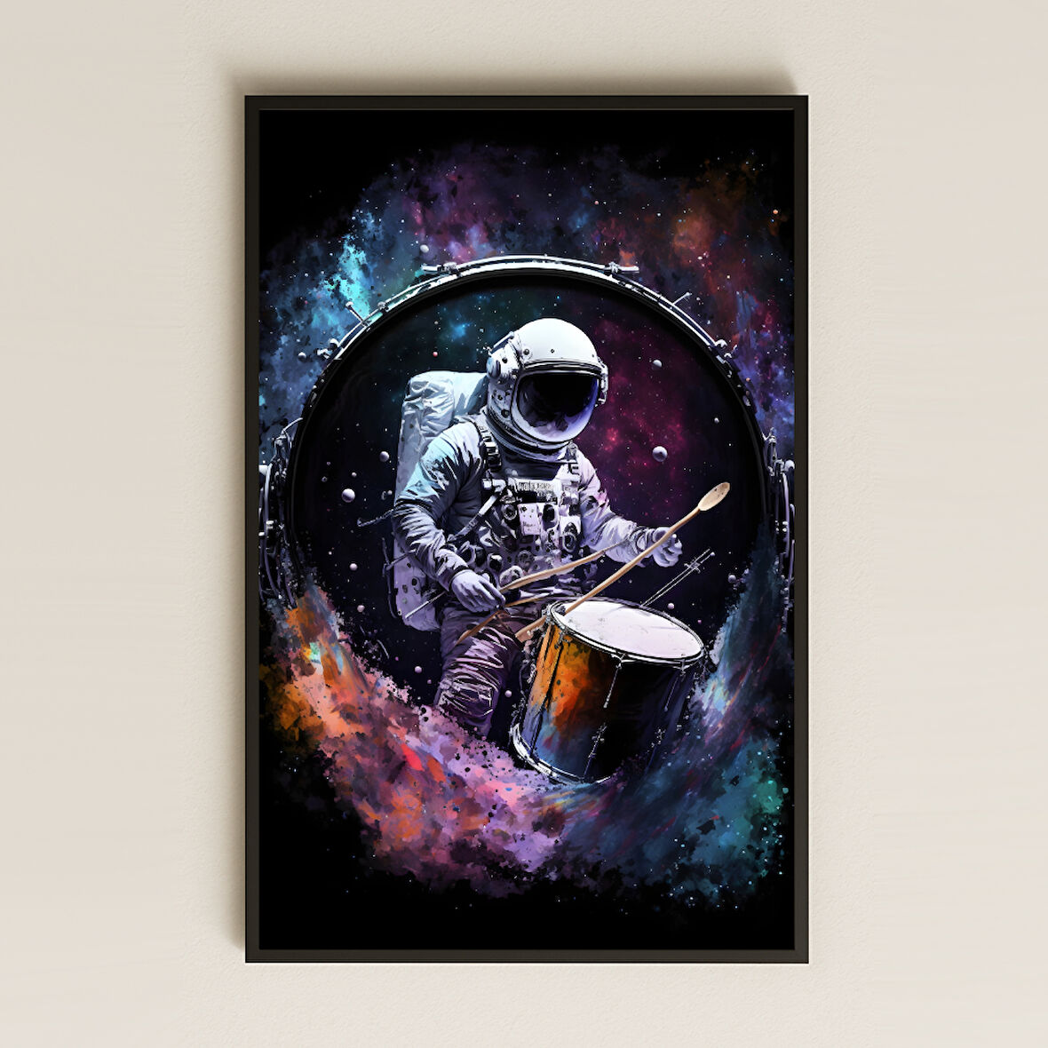 Trampet Çalan Astronot Tasarımlı Pleksi Tablo - Ritimli Uzay Dekoru