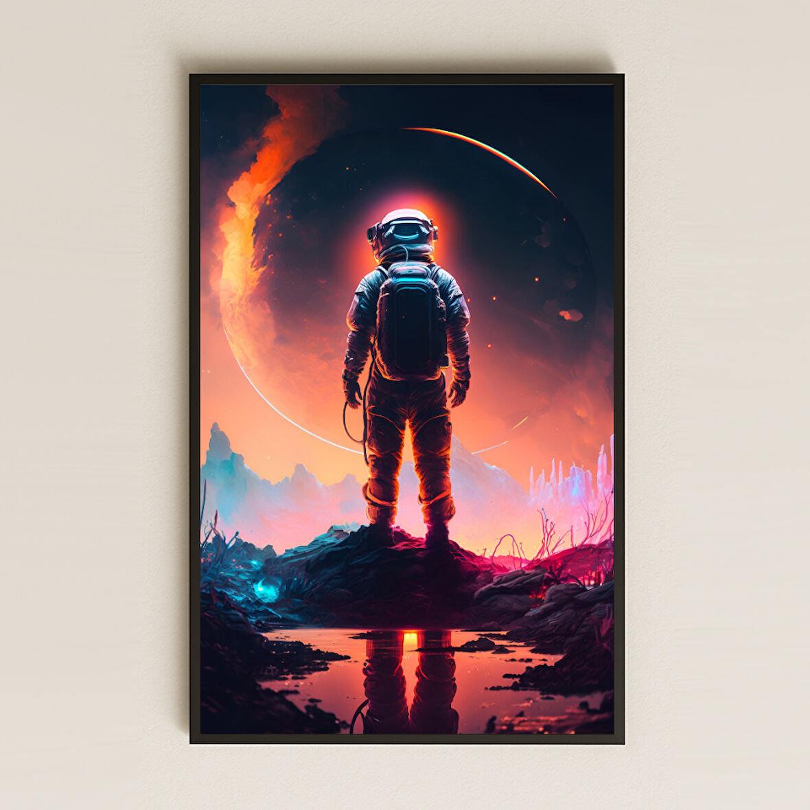 Yansımalı Gezegen Manzaralı Astronot Pleksi Tablo - Sinematik Uzay Dekoru