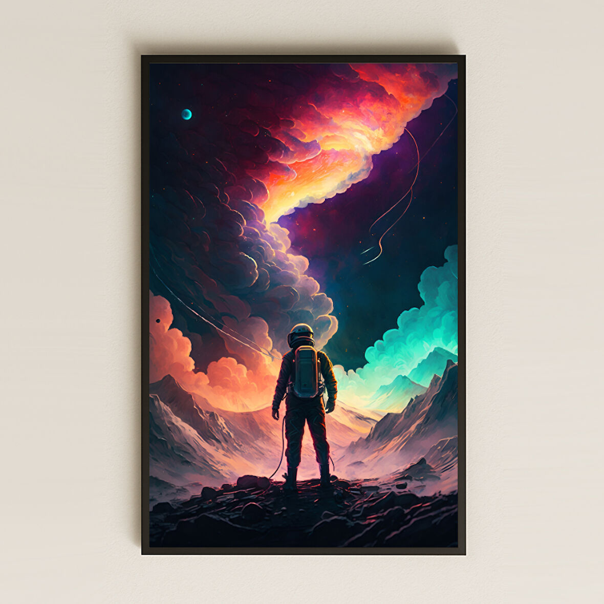 Epik Uzay Manzaralı Astronot Pleksi Tablo - Kozmik Fırtına Temalı Dekor