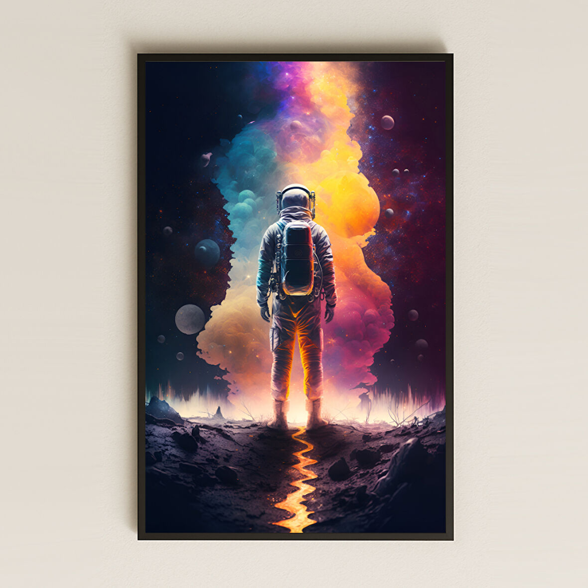 Renkli Kozmik Yol Temalı Astronot Pleksi Tablo - Galaktik Farkındalık Dekoru