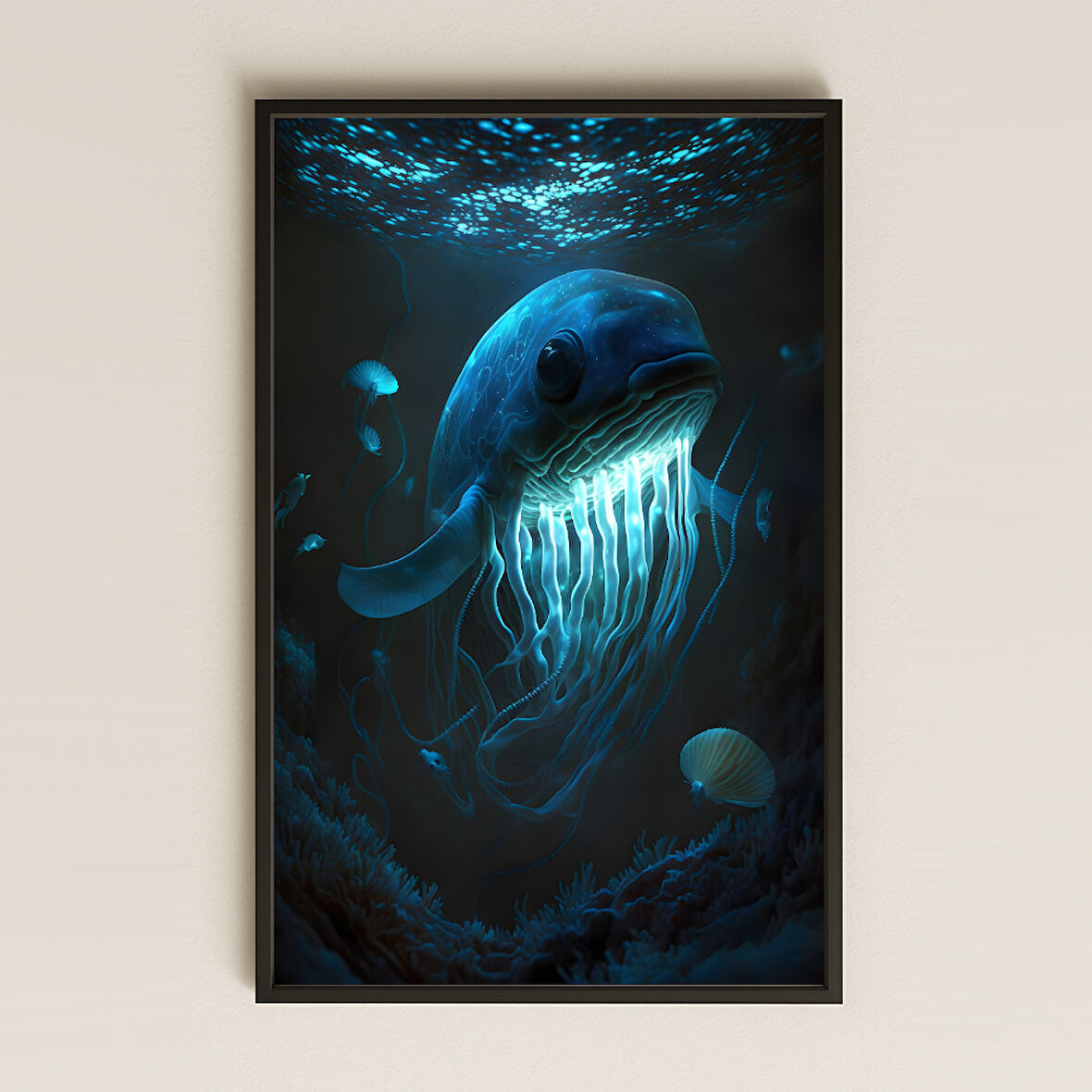 Işık Saçan Derin Deniz Yaratığı Temalı Pleksi Tablo