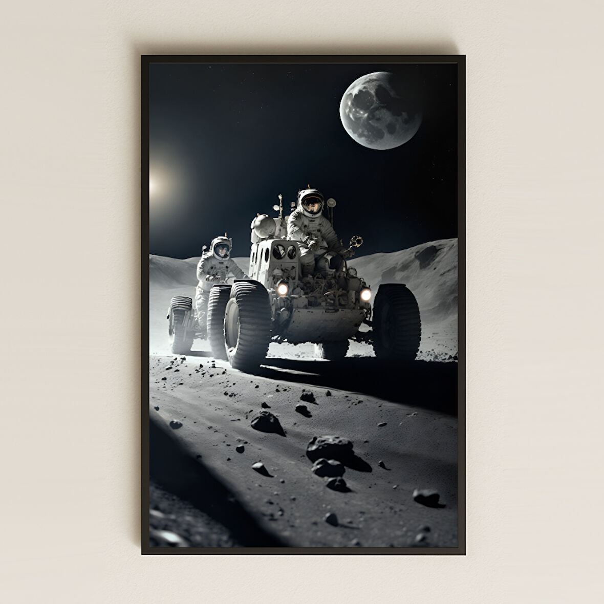Ay Yüzeyinde Astronot Araçları Temalı Pleksi Tablo - Uzay Keşif Dekoru