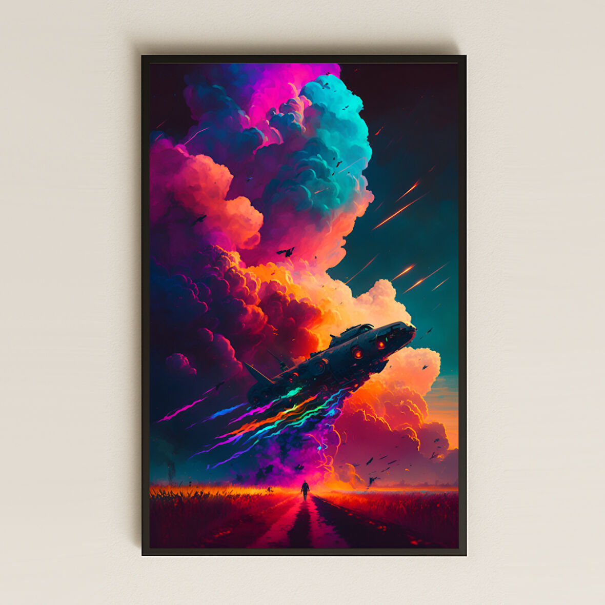 Renkli Bulutlar Arasında Yükselen Uzay Gemisi Pleksi Tablo - Fütüristik Bilimkurgu Dekoru