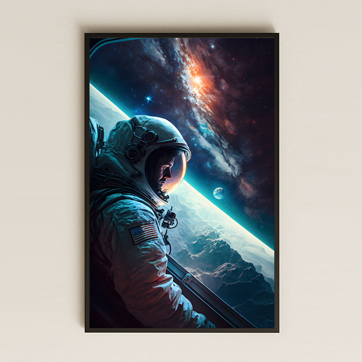 Kapsül Penceresinden Galaksiyi İzleyen Astronot Pleksi Tablo - Duygusal Bilimkurgu Dekoru