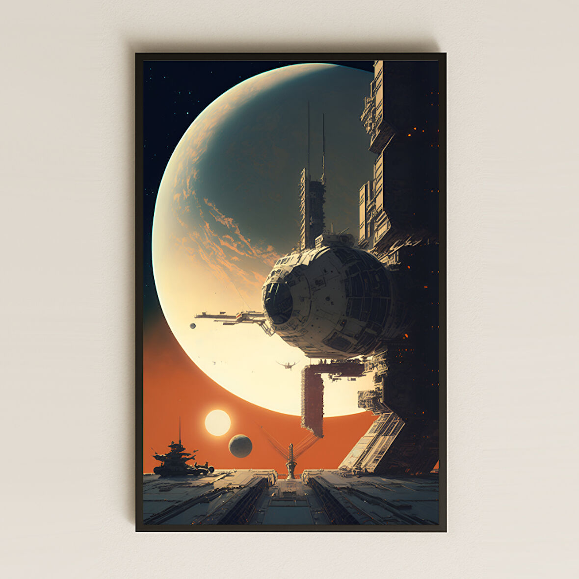 Güneş Sistemi Manzaralı Uzay Üssü Pleksi Tablo - Fütüristik Bilimkurgu Dekoru