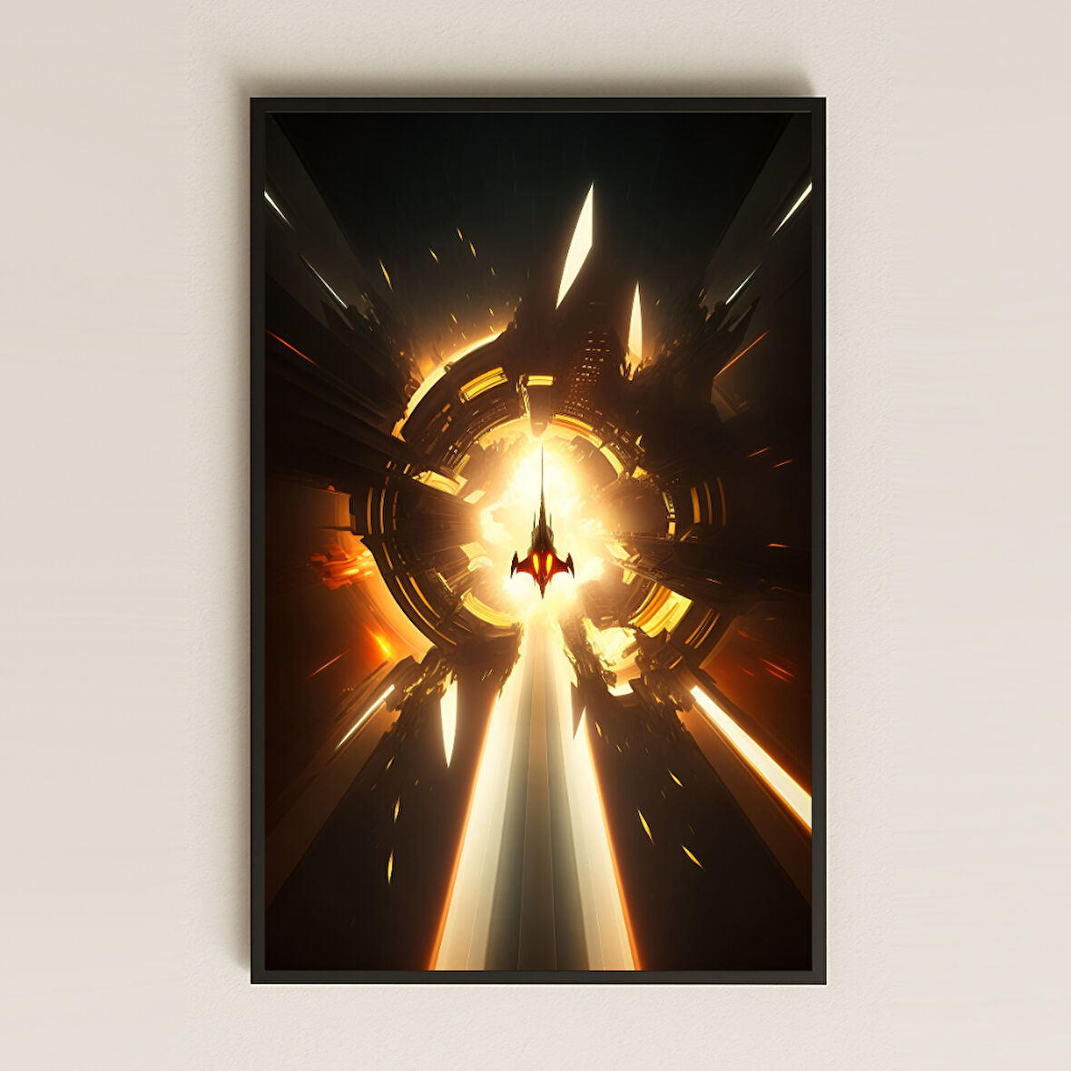 Alevli Portal İçinden Fırlayan Uzay Gemisi Pleksi Tablo - Hiperuzay Bilimkurgu Dekoru