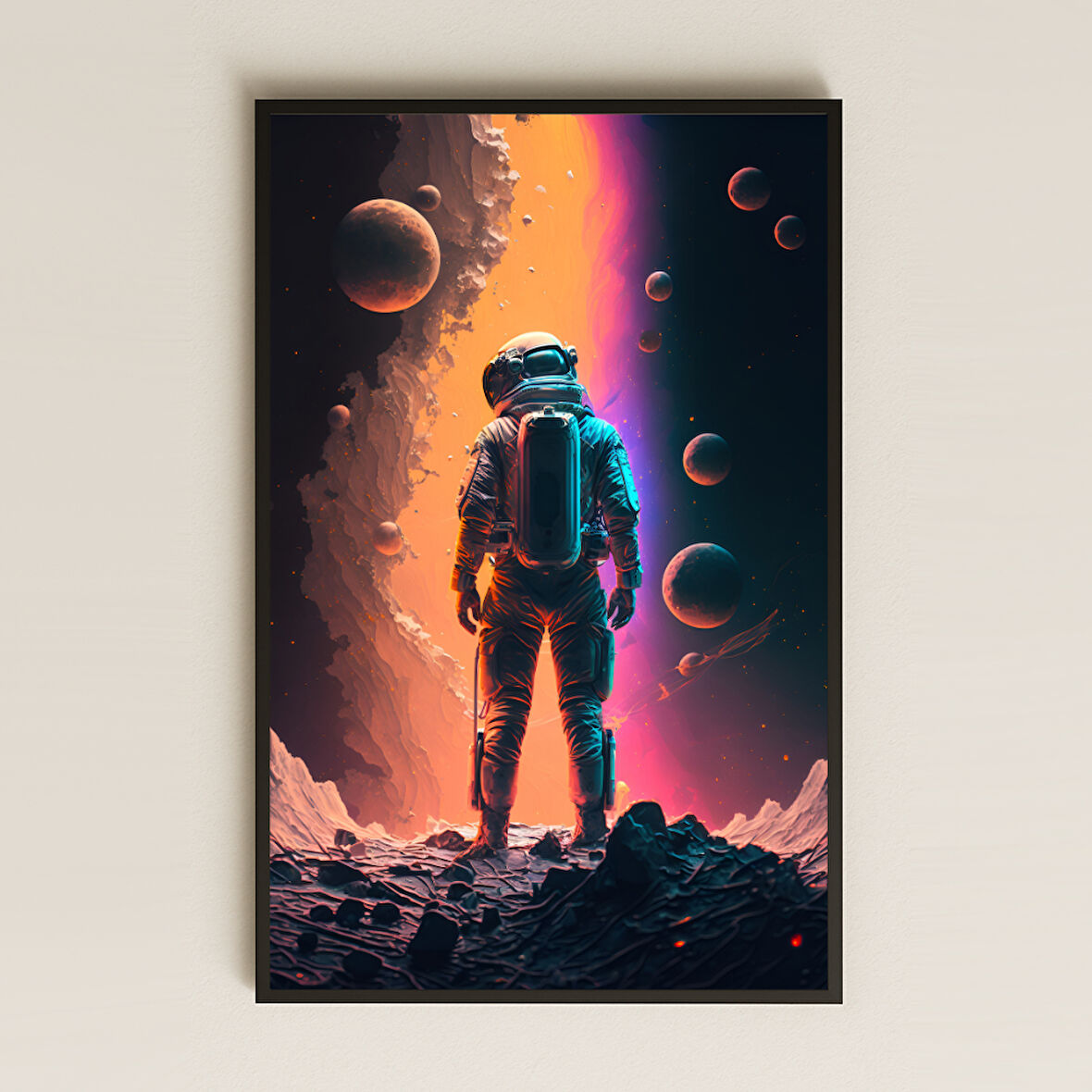 Galaksinin Sınırında Duran Astronot Pleksi Tablo - Epik Bilimkurgu Manzara Dekoru