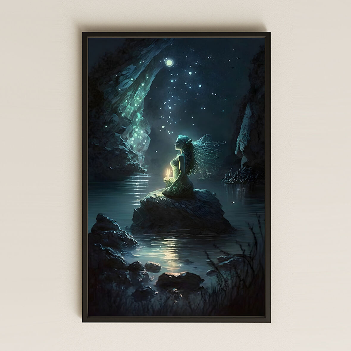 Yıldızlı Gecede Denizkızı Temalı Fantastik Pleksi Tablo
