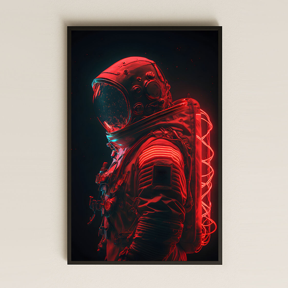 Neon Kırmızı Cyber Astronot Portre Pleksi Tablo - Karizmatik Uzay Dekoru