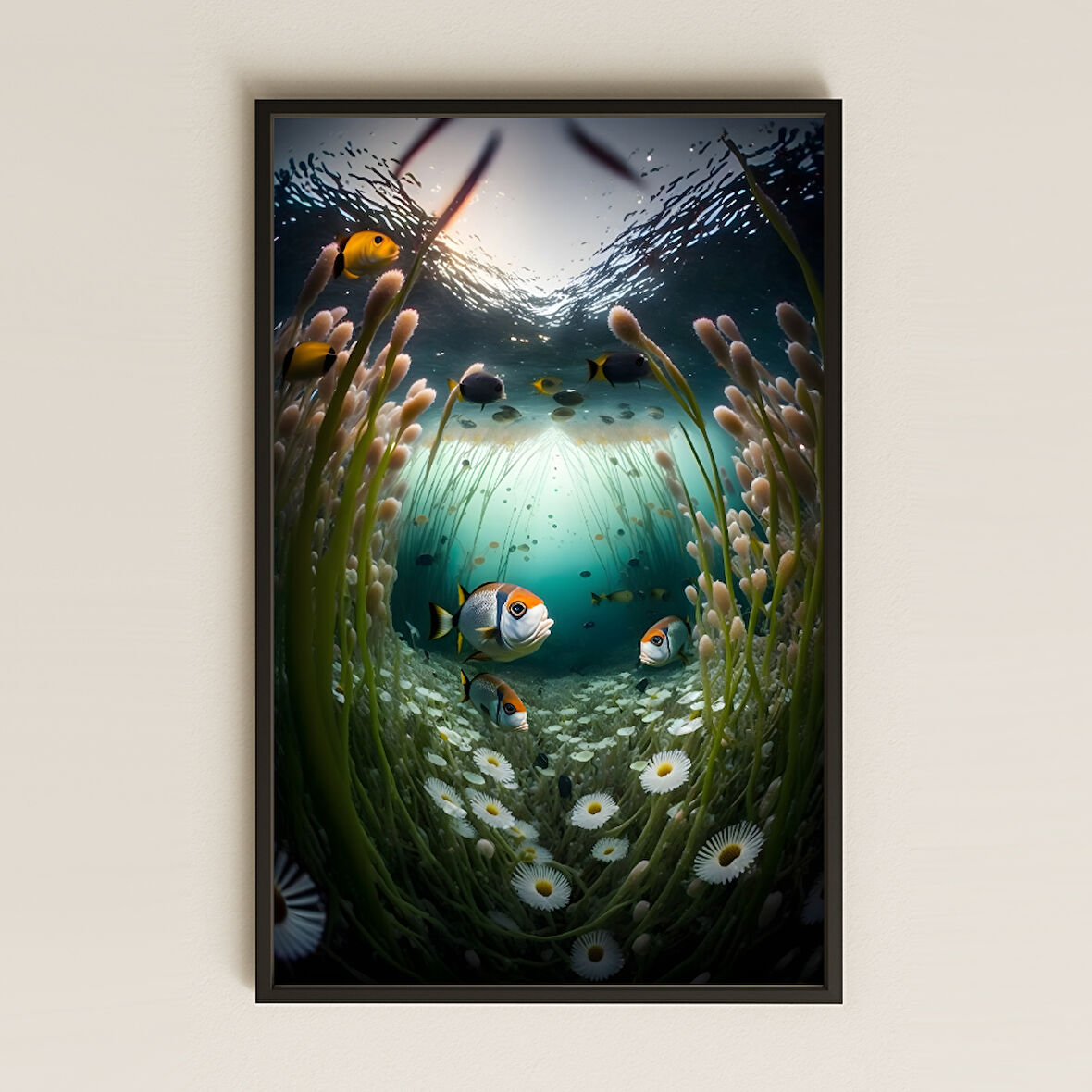 Papatyalı Deniz Çayırı ve Tropik Balıklar Temalı Renkli Pleksi Tablo