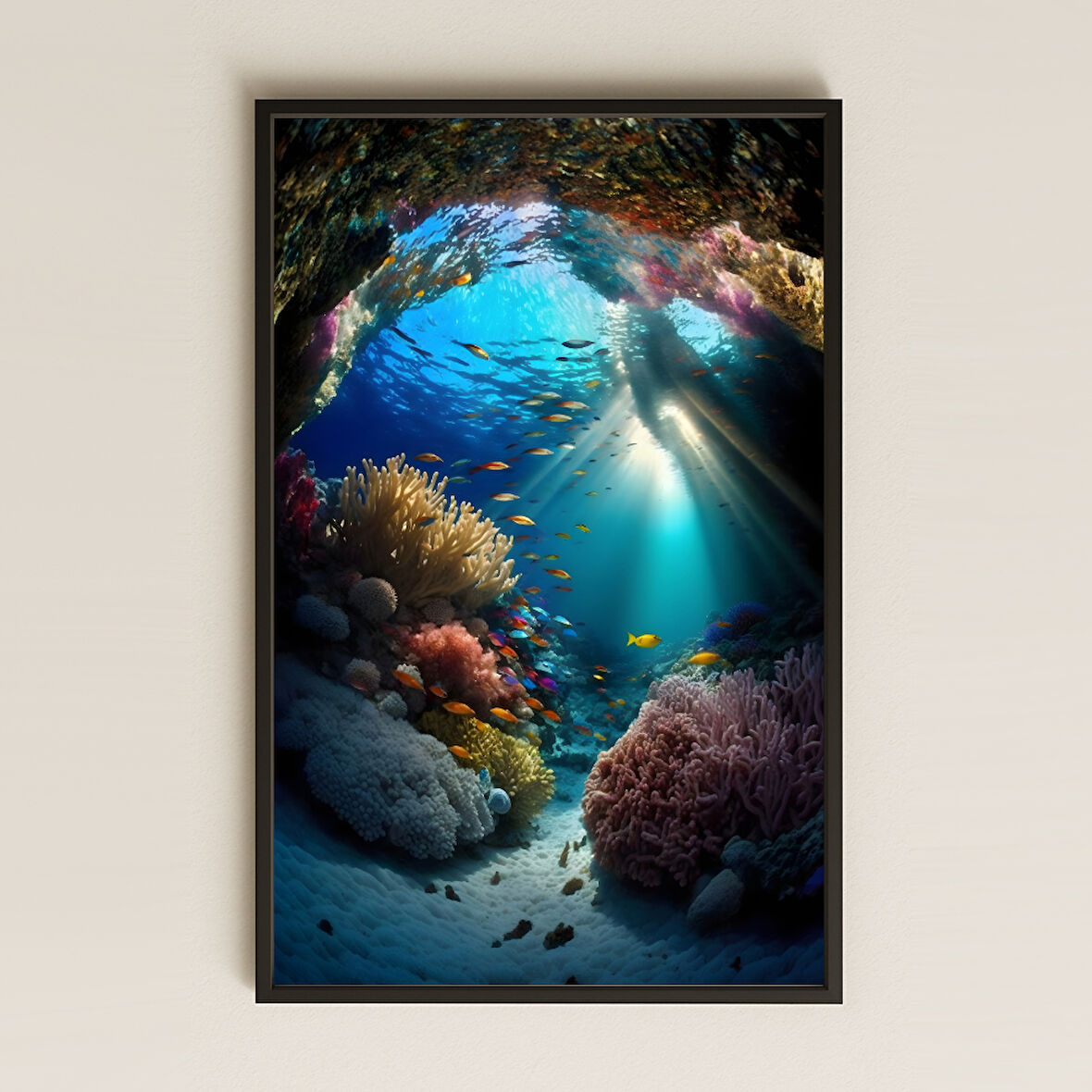Işık Hüzmeli Mercan Mağarası Temalı Renkli Pleksi Tablo
