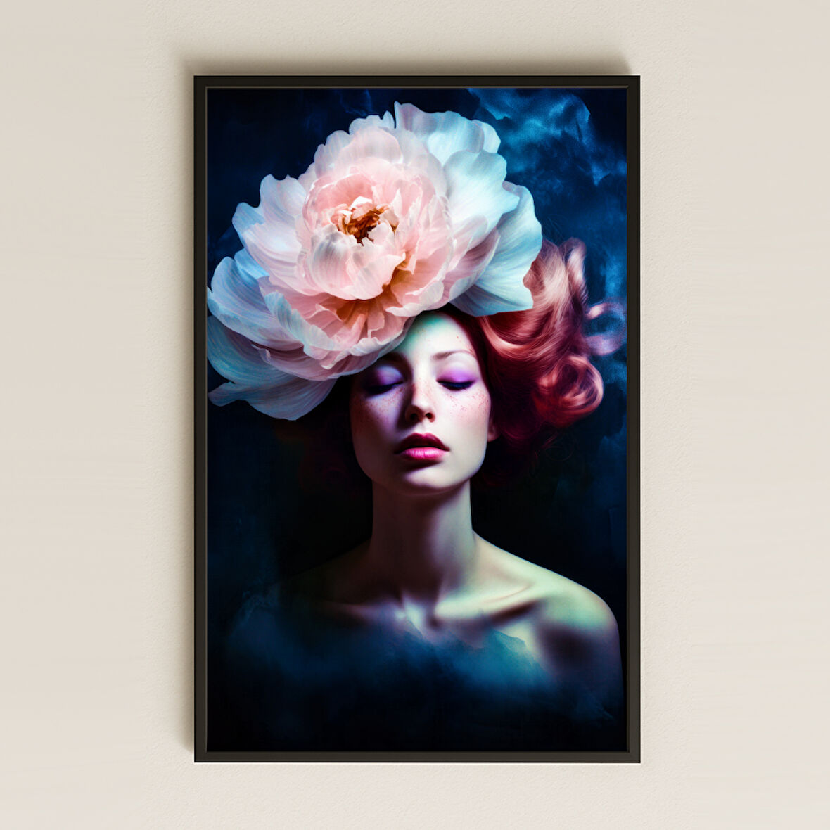 Çiçekli Portre ve Düşsel Kadın Temalı Sanatsal Pleksi Tablo