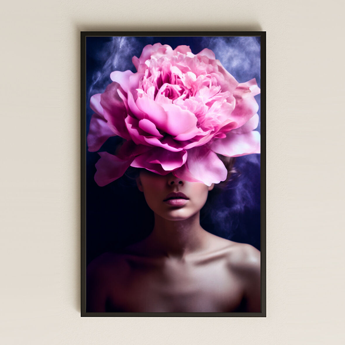 Dev Pembe Çiçekli Kadın Portresi Temalı Güçlü Sanatsal Pleksi Tablo