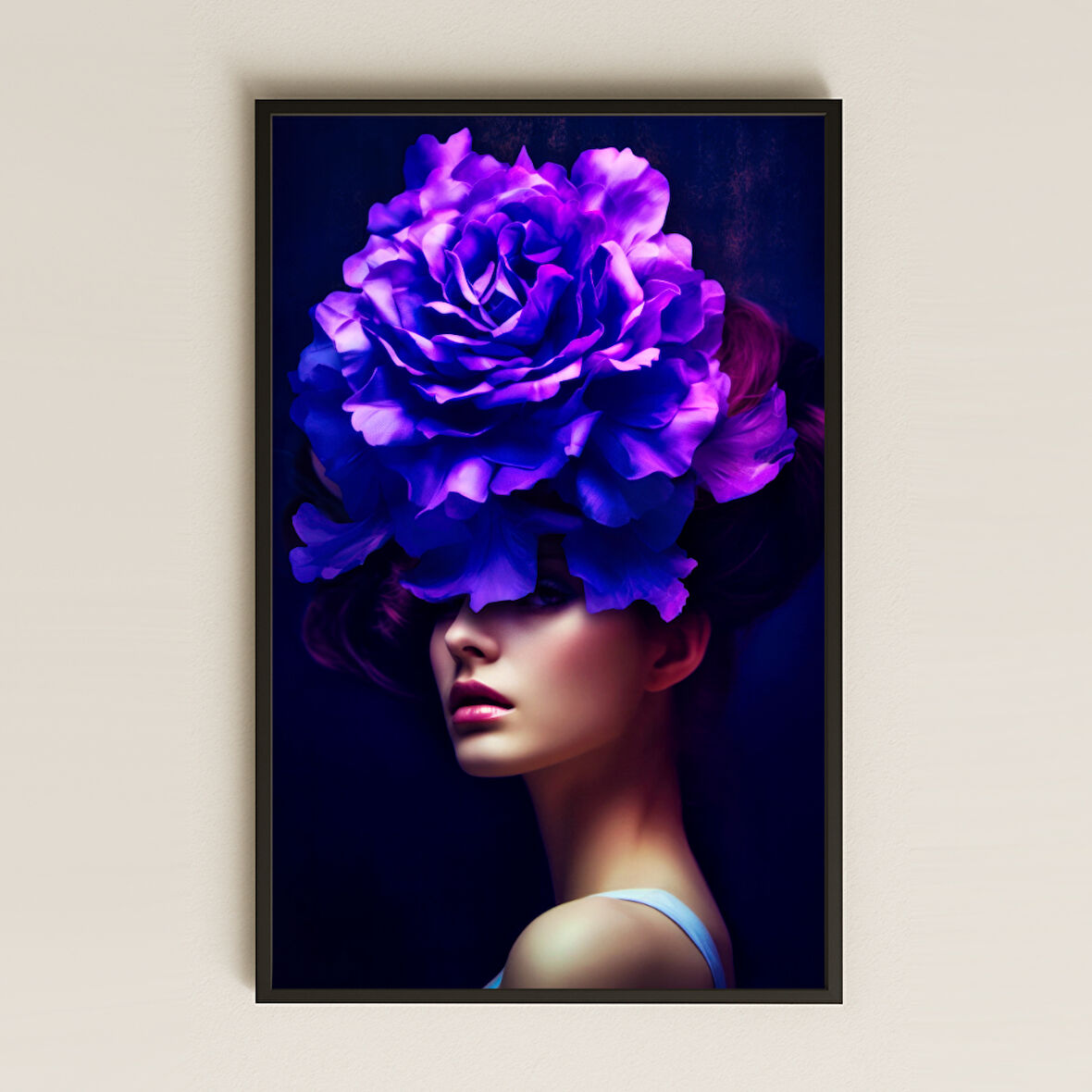 Mor Gül Tacı ve Profil Kadın Portresi Temalı Sanatsal Pleksi Tablo
