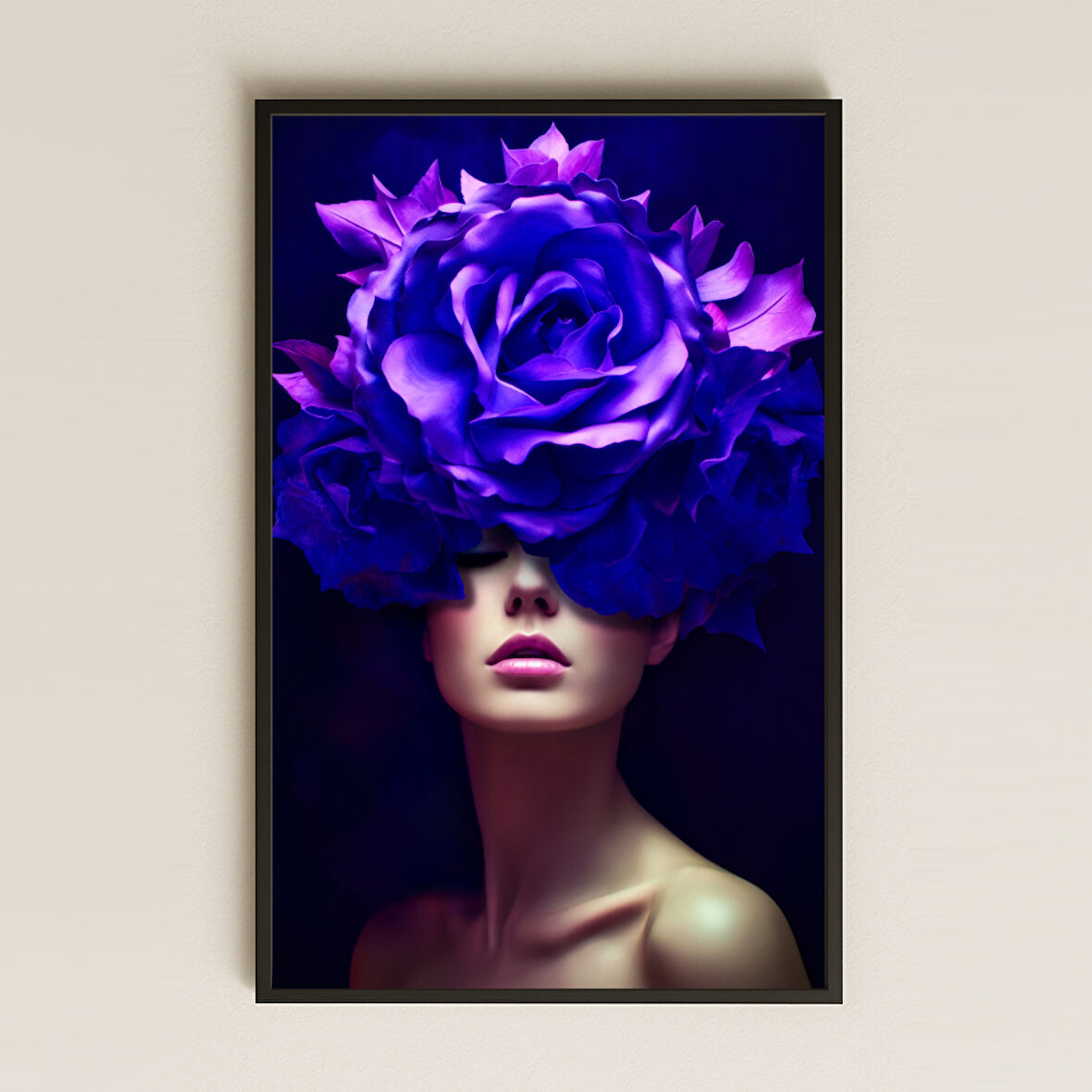 Mor Gül Tacı ve Modern Kadın Portresi Temalı Etkileyici Pleksi Tablo