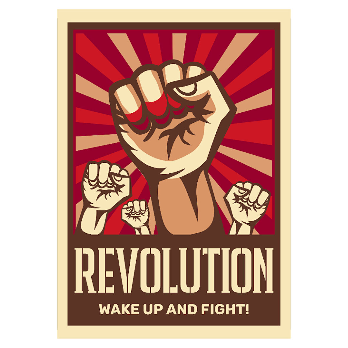 Revolution Yumruk Temalı Retro Ahşap Poster | Wake Up and Fight!