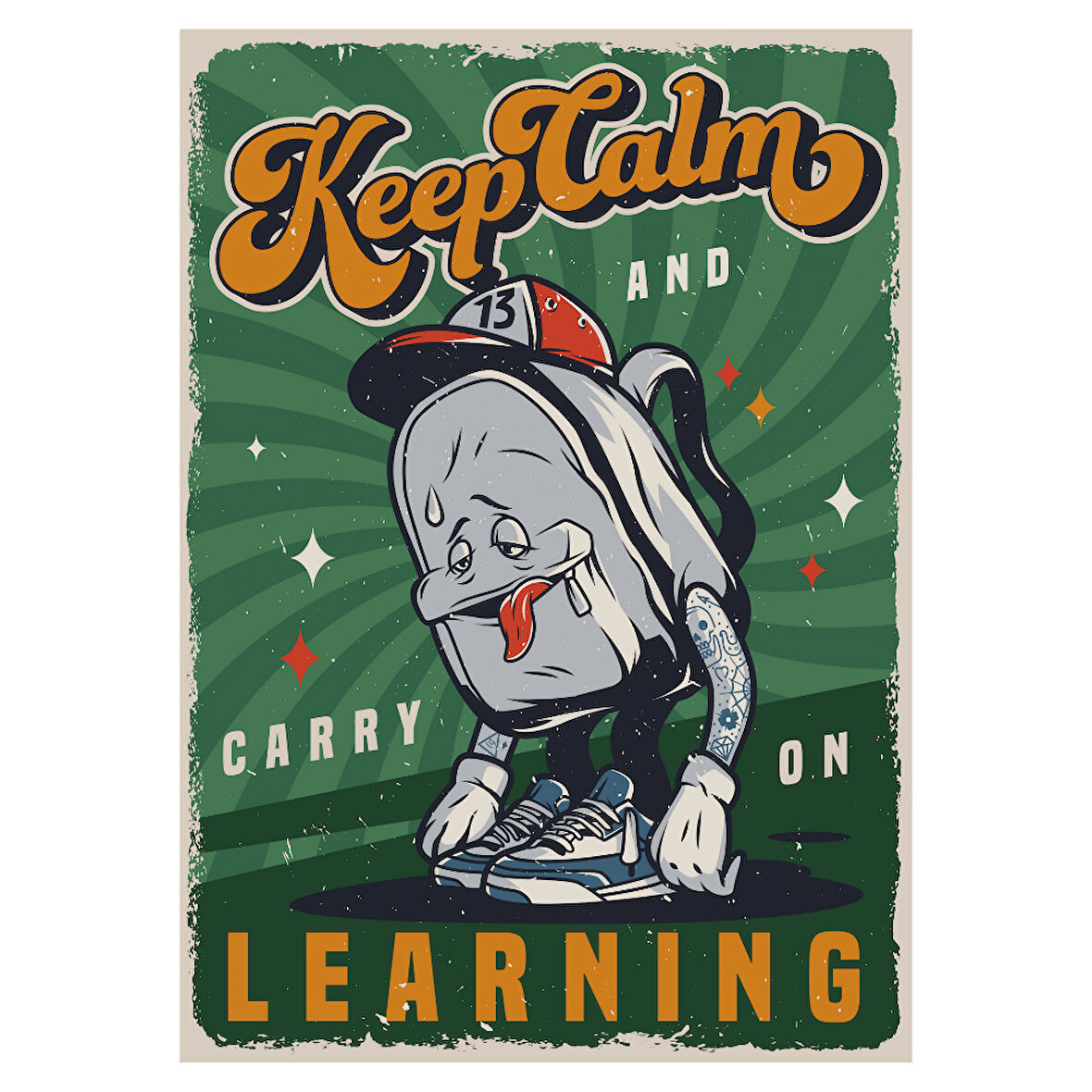 Keep Calm and Carry on Learning Retro Ahşap Poster | Mizahi Kampüs Temalı Tasarım