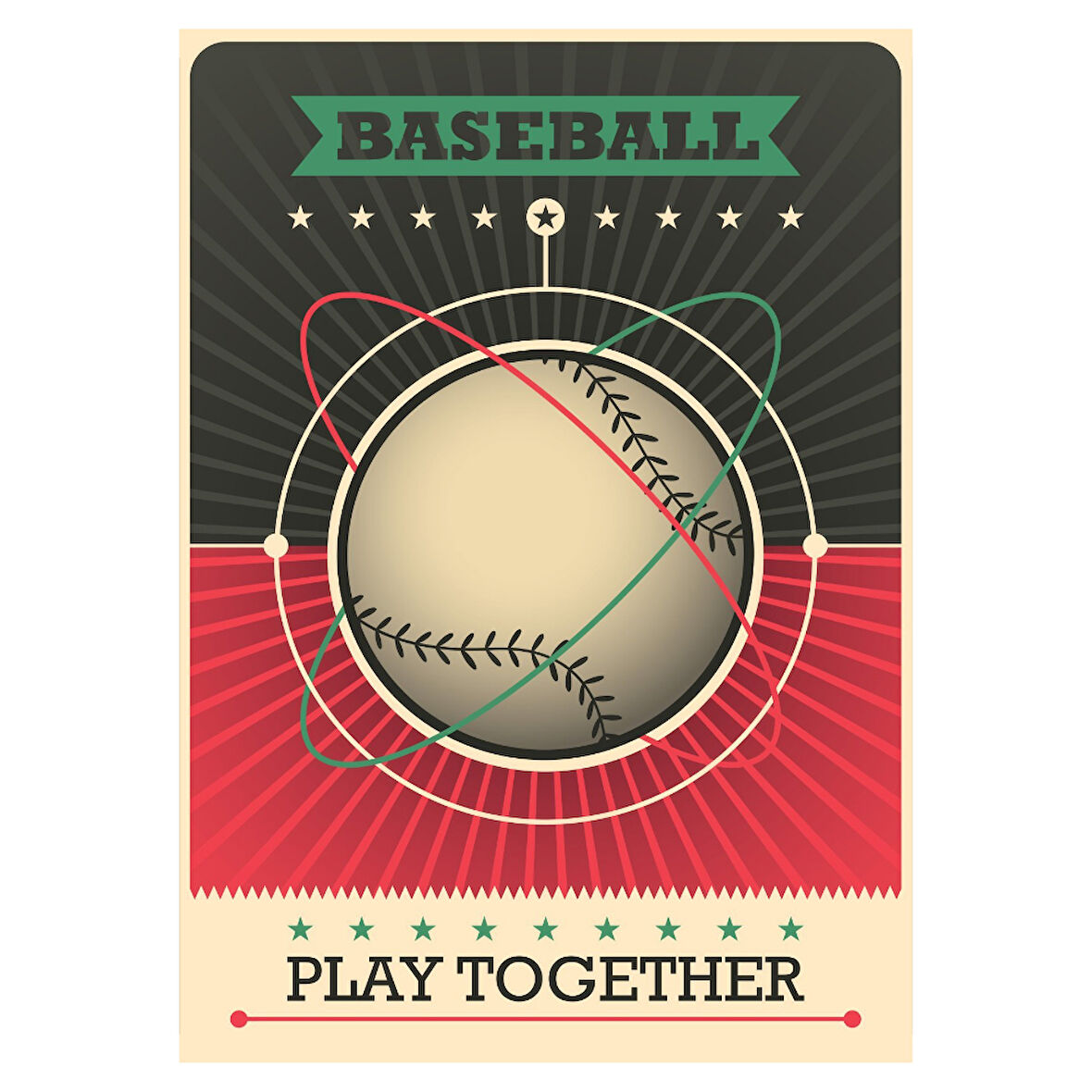Baseball Retro Poster | Play Together Temalı Ahşap Duvar Tablosu
