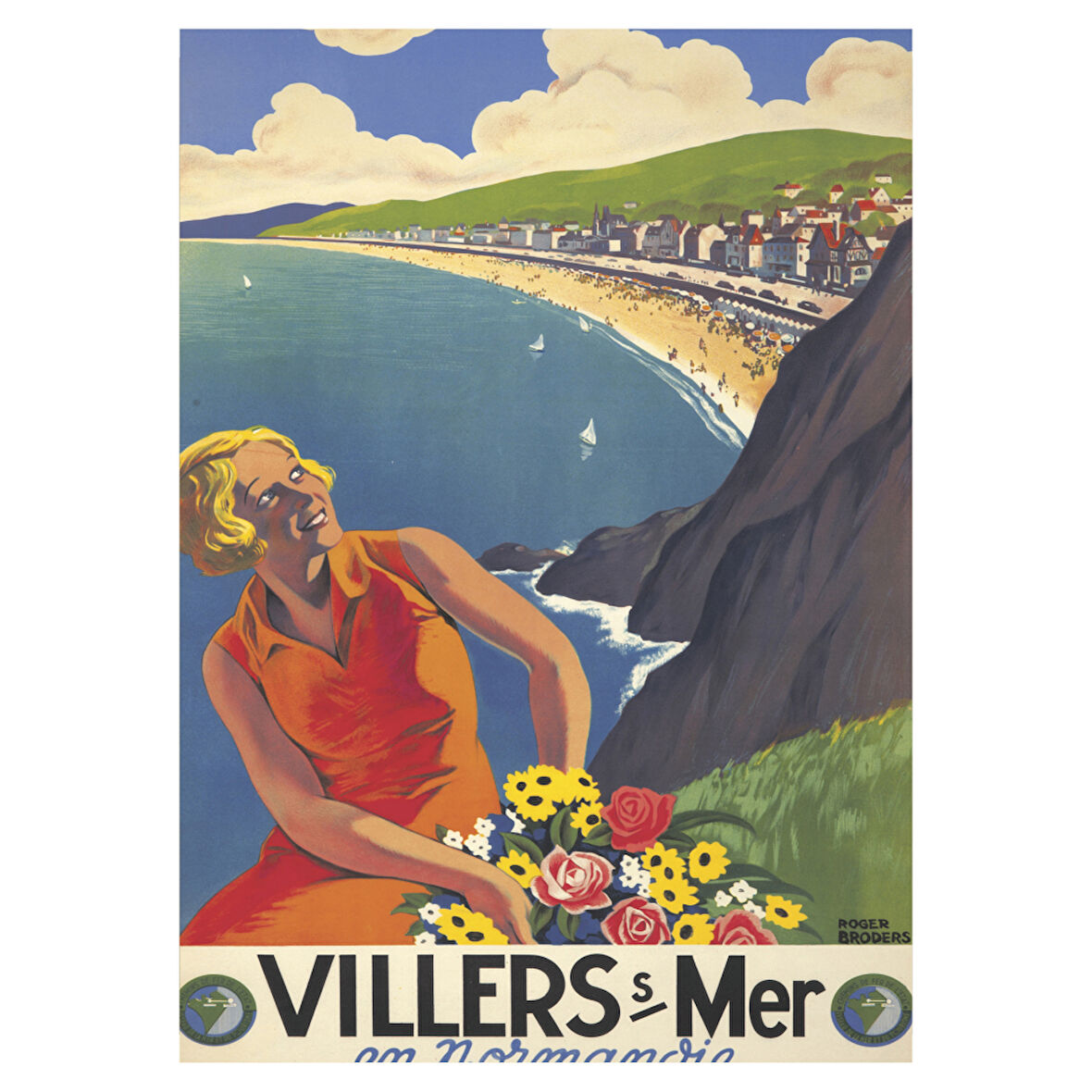 Villers-sur-Mer Sahili Temalı Retro Ahşap Poster Tablo