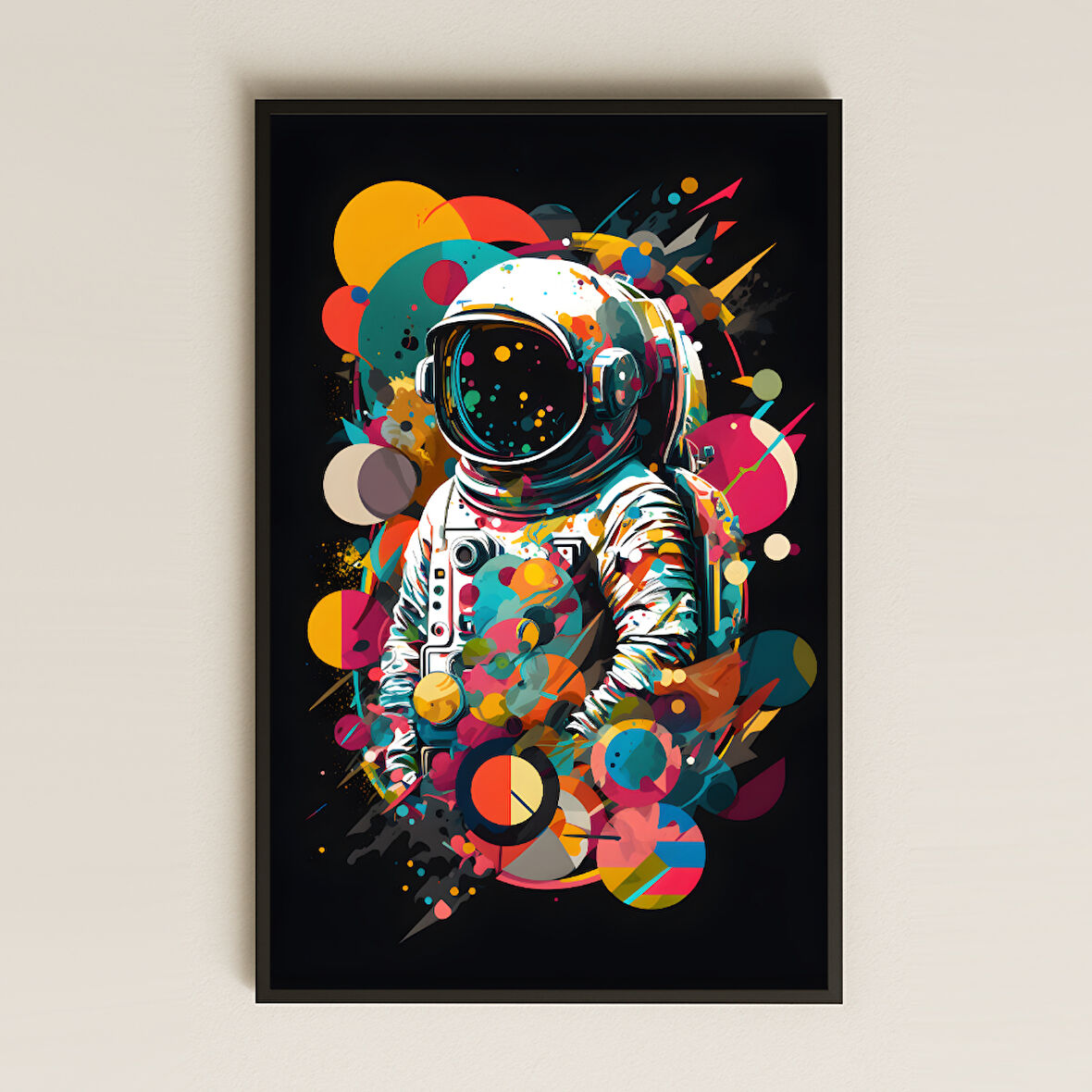 Pop Art Astronot Temalı Pleksi Tablo - Renkli Kozmik Geometri