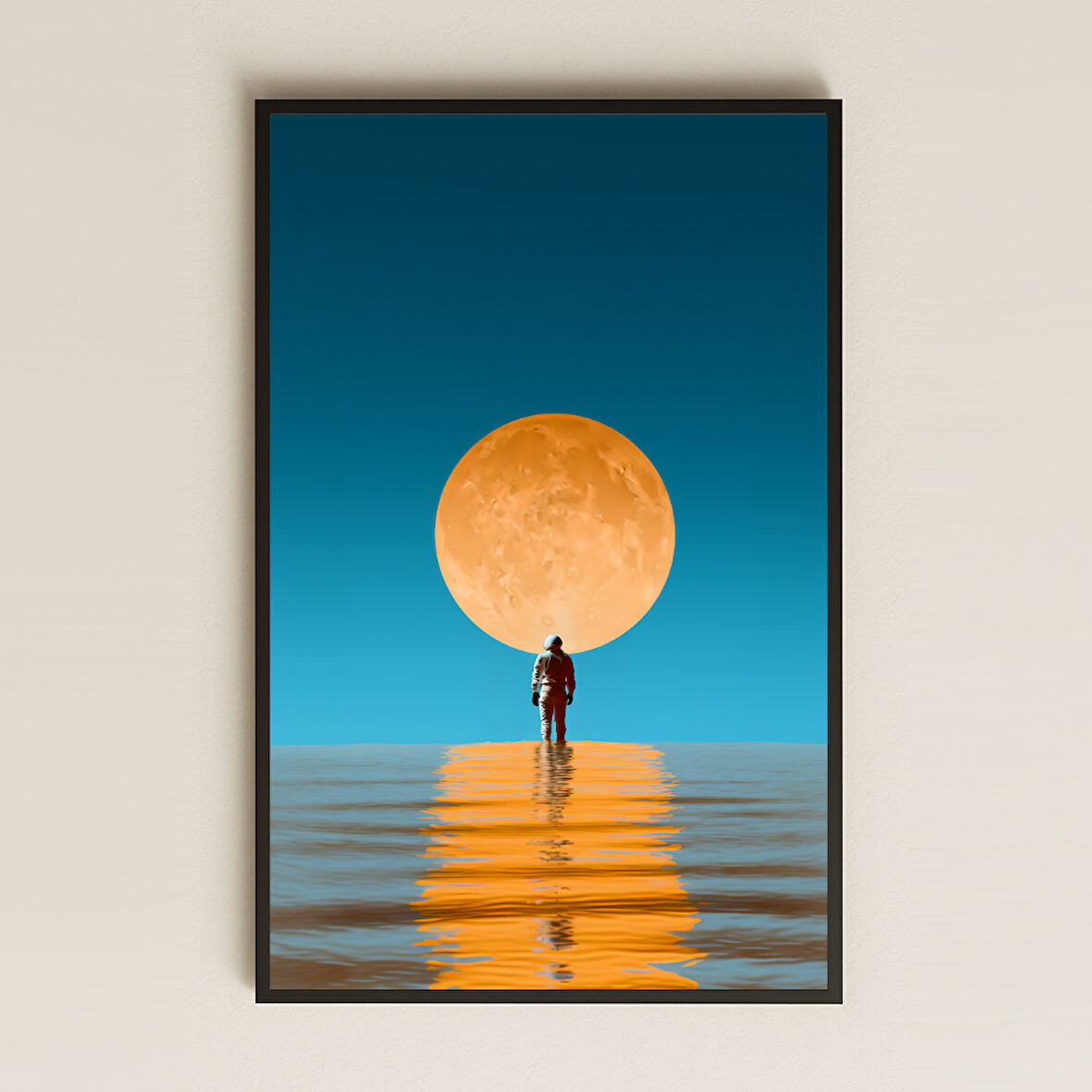 Turuncu Ay ve Astronot Temalı Pleksi Tablo