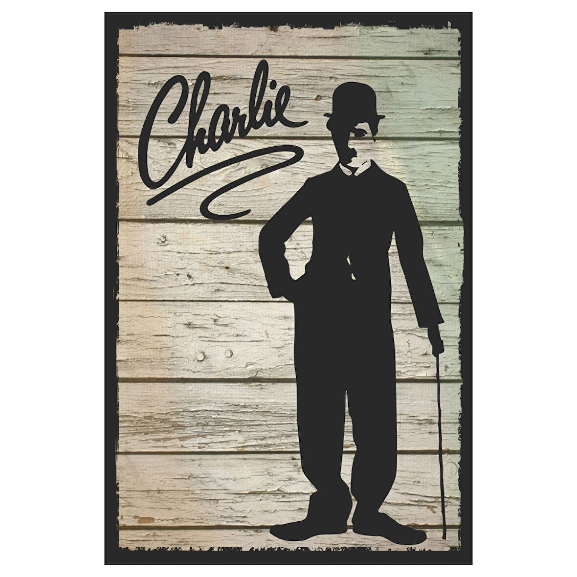 Charlie Chaplin Silüet Tasarım Ahşap Zemin Retro MDF Tablo