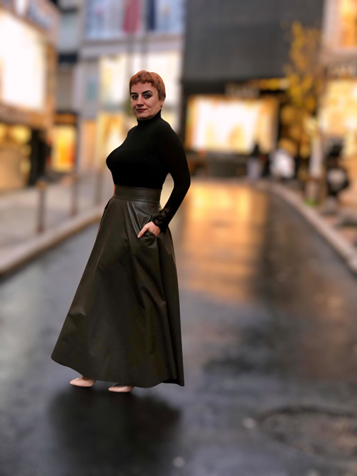 Deri cepli  kloş uzun etek 