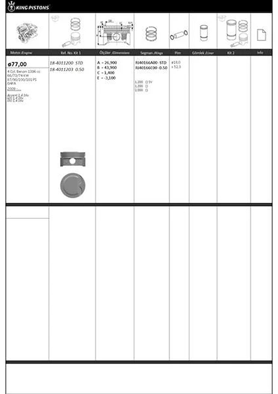 PİSTON SEGMAN 1 RİKEN 77 STD ACCENT-İ20-İ30 1.4 16V G4FA 87-71113-STD