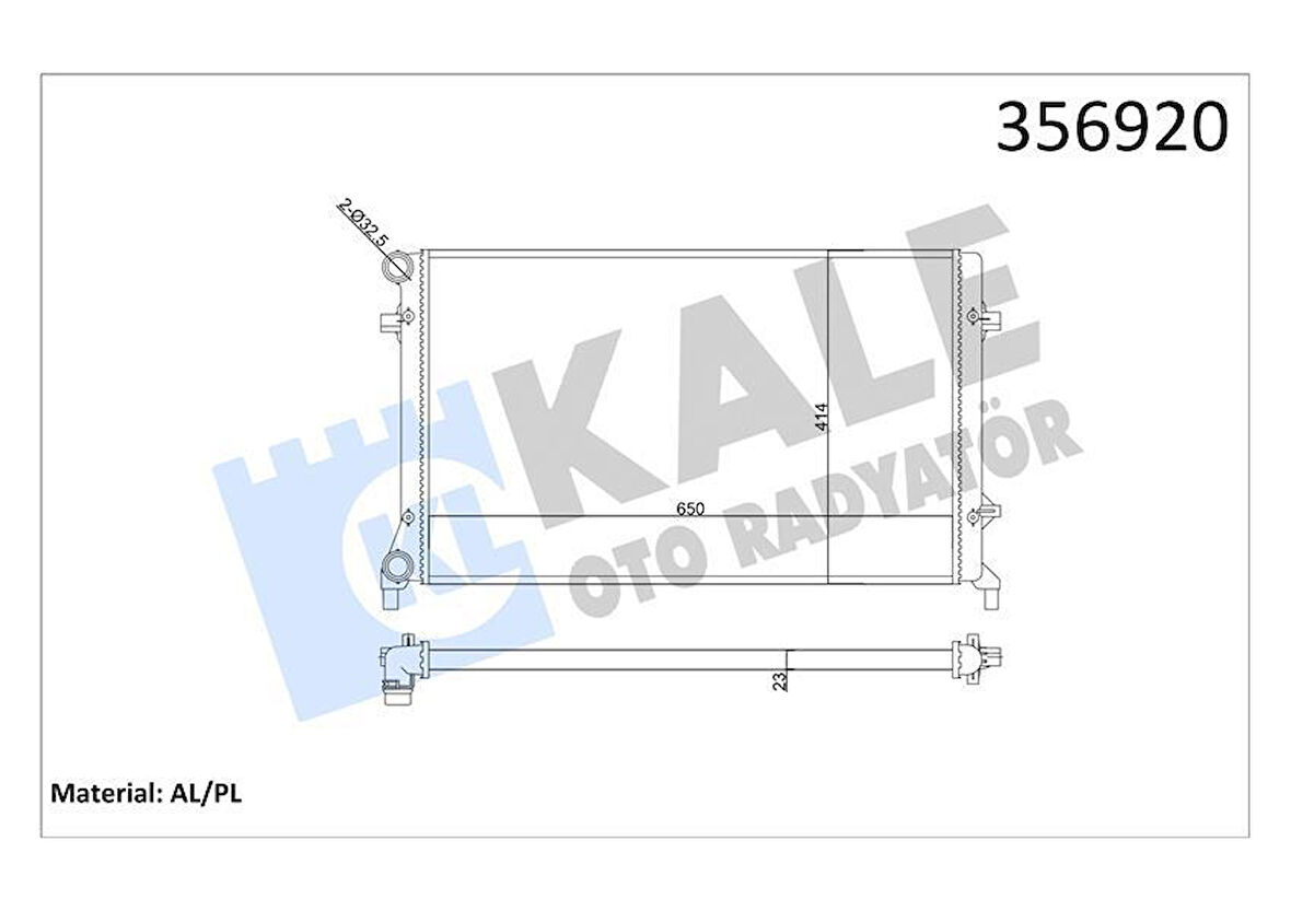 SU RADYATÖRÜ AUDI A3-SEAT ALTEA-LEON-TOLEDO III-SKODA OCTAVIA-YETI-VW CADDY III-EOS-GOLF V-VI-JETTA III-PASSAT-TOURAN 1.4 1.6 2.0 FSI 03 AT MT AC NAC MEKANİK 650x414x23 1K0121251DL-1K0121251AP