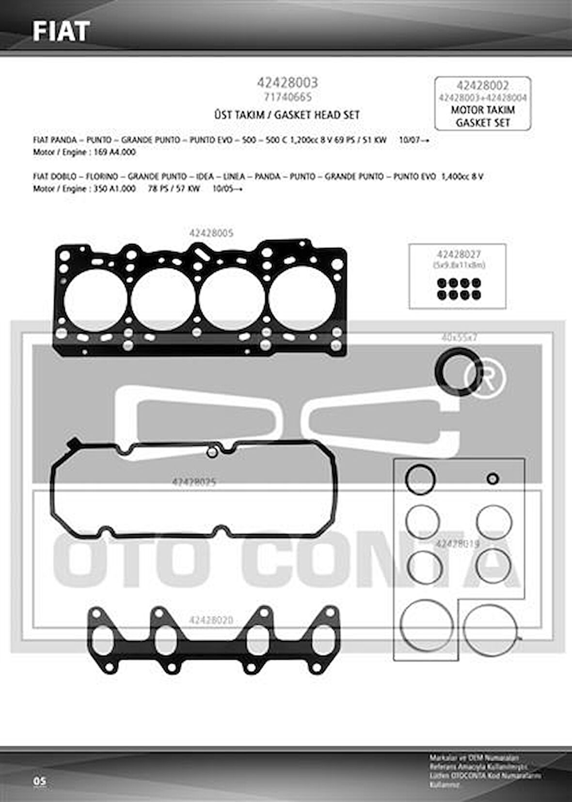 ÜST TAKIM CONTASI KEÇELİ PUNTO-DOBLO-FIORINO-LINEA 1.4 8V 199 A7.000-350 A1.000-FP4