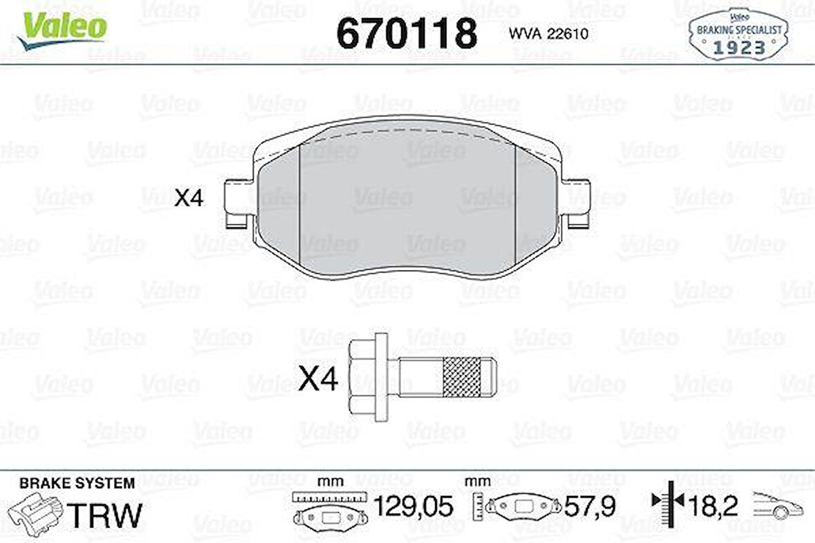 ÖN FREN BALATASI RENAULT MEGANE IV 15 TÜM MOTOR TİPLERİ G:129MM Y:58.4 MM K:18MM FTE KIRMIZI KUTU