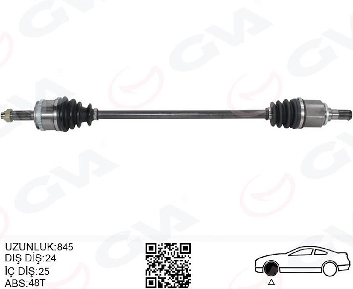 KOMPLE AKS SAĞ HYUNDAI İ10 1.1L G4HG BENZİNLİ MANUEL VİTES 08-13 ABS Lİ 24X25 - ABS 48 DİŞ KOMPLE BOY 845MM