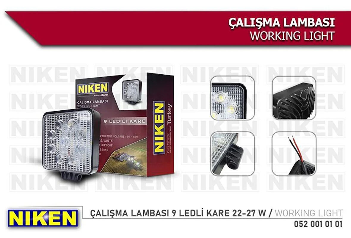 CALISMA LAMBASI 9 LEDLİ KARE 22-27 W