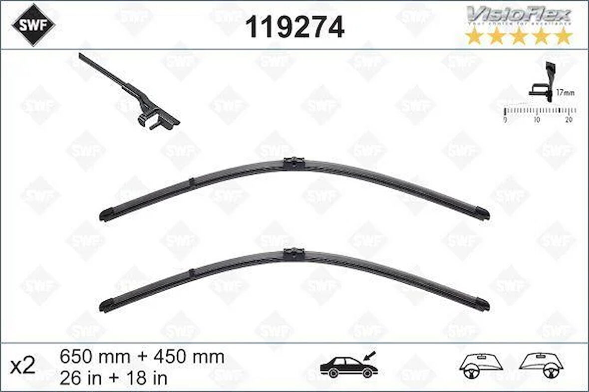 SILECEK SUPURGESI SWF RUZGARLIKLI FLAT 650mm-450mm BMW F10 F01 F07