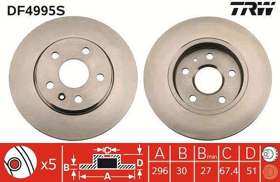 ÖN FREN AYNASI INSIGNIA A 08 SAAB 9-5 YS3G 10 16 JANT 296x30x5DLxHAVALI 13501307-569063