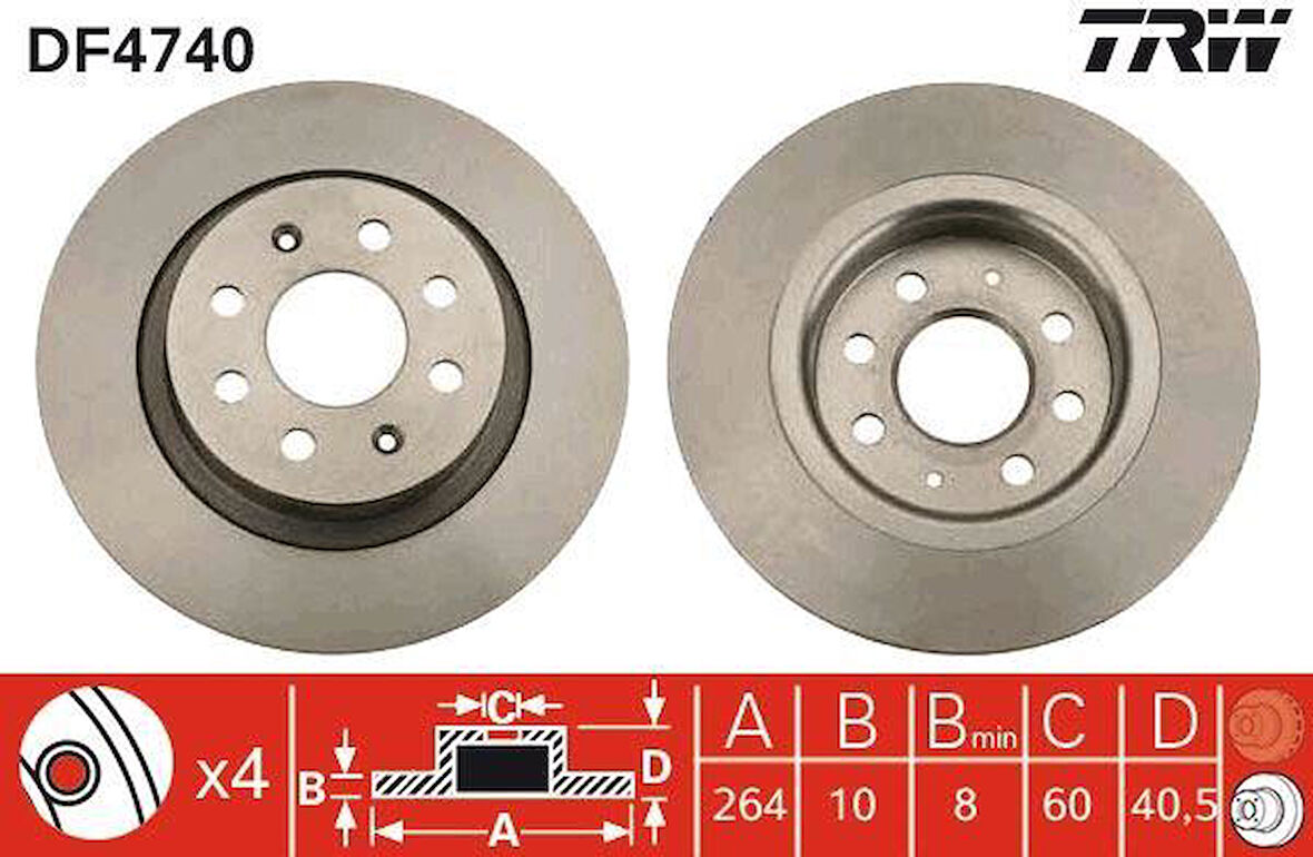 ARKA FREN AYNASI CORSA E 14 ADAM 13 PUNTO EVO-GRANDE PUNTO 05 264x10x4DLxHAVALI 15 İNÇ 55700592