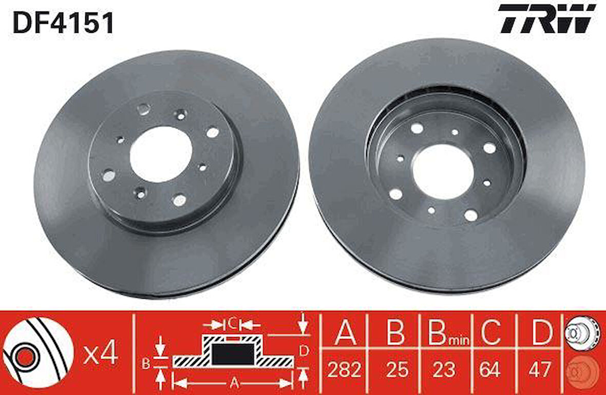 ÖN FREN DİSKİ HAVA KANALLI HONDA ACCORD 1.8L F18B2 CG8 EURO 99-02 282 çap x 4 bijon - Takım disk fiyatıdır