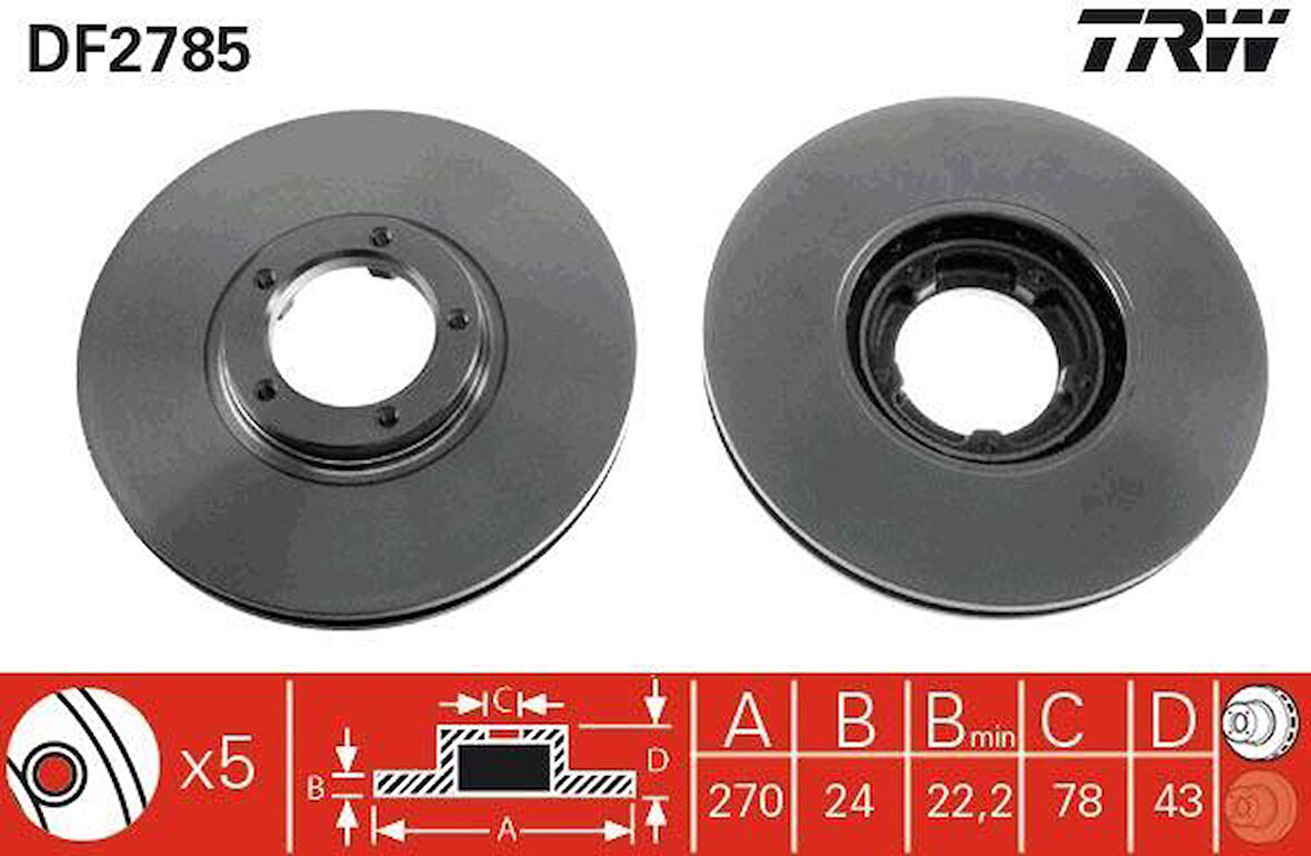 x ÖN FREN AYNASI TRANSİT 91-94 -TOURNEO 94-00 T15 270x24.3x5DLxHAVALI