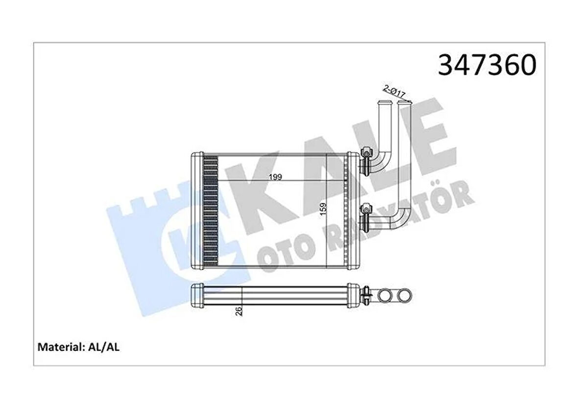 KALORİFER RADYATÖRÜ MITSUBISHI LANCER 1.3L 4G13 CS1A 03-07 1.6L 4G18 CS3A 03-07 / EVO 8 - 9 / OUTLAN DER 2.0L 4G63 DOHC CU2W 02-06 / 2.4L 4G69 CU5W 03-07- ALEMİNYUM