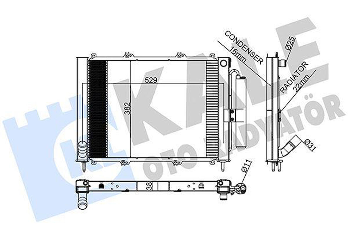 RADYATÖR KONDENSER KNG 1.9 DCİ 03 MEK AC AL/AL 595x377x40