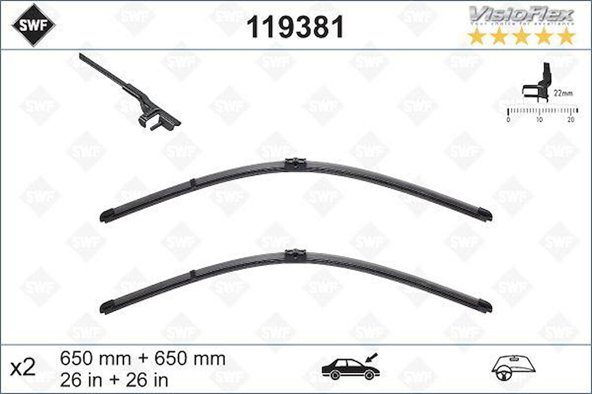 SILECEK SUPURGESI TAKIMI 650mm / 650mm MERCEDES C219 W211 S211 . PORSCHE CAYENNE . VW TOUAREG SWF