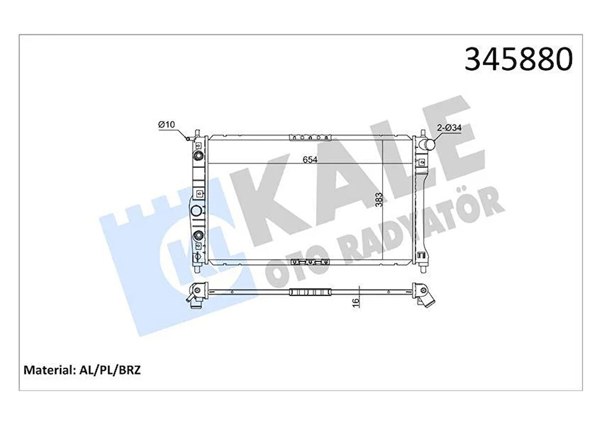 RADYATÖR CHEVROLET-DAEWOO NUBIRA 00 AC /- OTOM. 655x378x16 AL/PL/BRZ