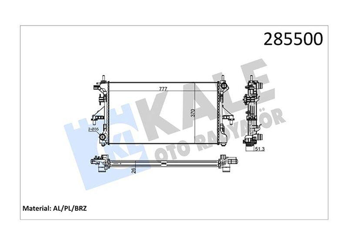 RADYATÖR DUCATO-BOXER-JUMPER 2.2 HDİ 06 KLİMASIZ MEK 1 SIRA ALB SİSTEM AL/PL/BRZ