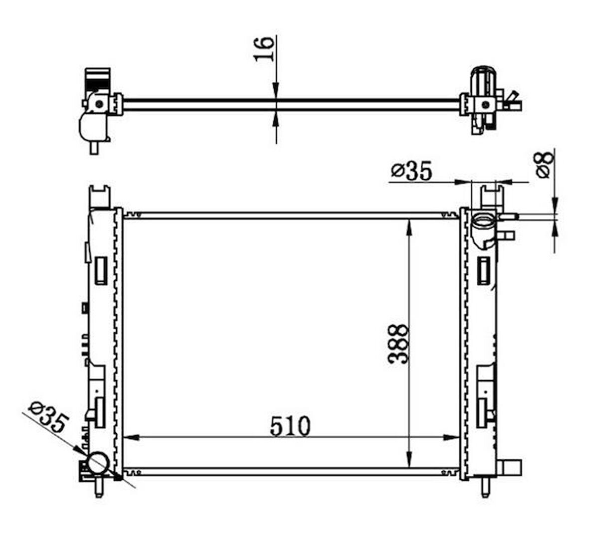MOTOR SU RADYATORU CAPTUR I 12 CLIO IV 12 DOKKER 12 SYMBOL III 14 SANDERO II 12 0.9 TCE 1.2 TCE 1.5 DCI 1.6 506x414x18 MEKANİK
